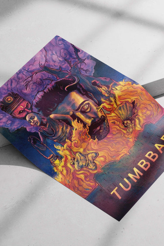 Dev (protagonist), Surya (character with lantern) Dev Enigmatic Flame Surreal Poster – Tumbbad Mystic Marathi