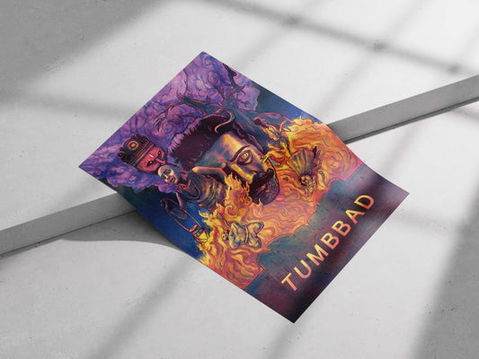 Dev (protagonist), Surya (character with lantern) Dev Enigmatic Flame Surreal Poster – Tumbbad Mystic Marathi