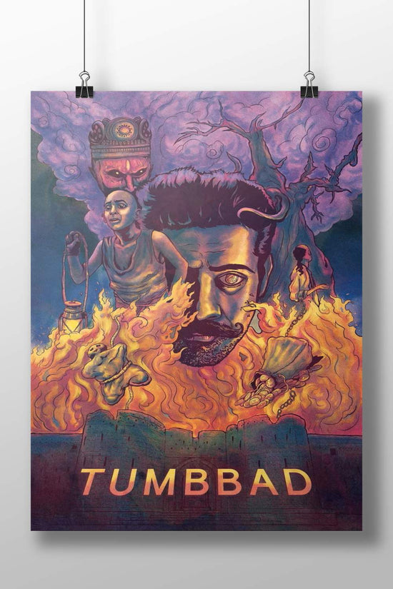 Dev (protagonist), Surya (character with lantern) Dev Enigmatic Flame Surreal Poster – Tumbbad Mystic Marathi