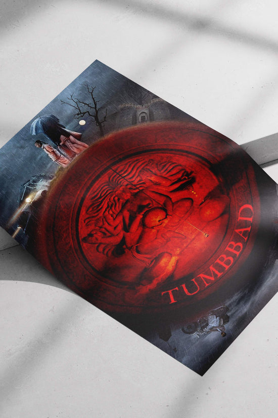 Sanya Malhotra, Abhishek Banerjee Tumbbad 2019 Mythical Emblem Red Art Poster – Vintage Film Wall
