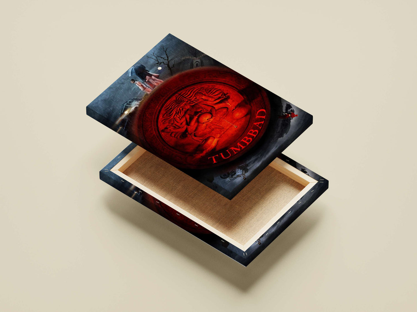 Sanya Malhotra, Abhishek Banerjee Tumbbad 2019 Mythical Emblem Red Art Poster – Vintage Film Wall