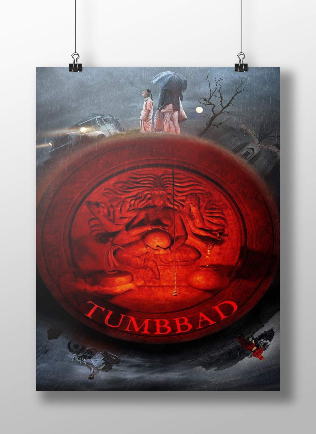 Sanya Malhotra, Abhishek Banerjee Tumbbad 2019 Mythical Emblem Red Art Poster – Vintage Film Wall