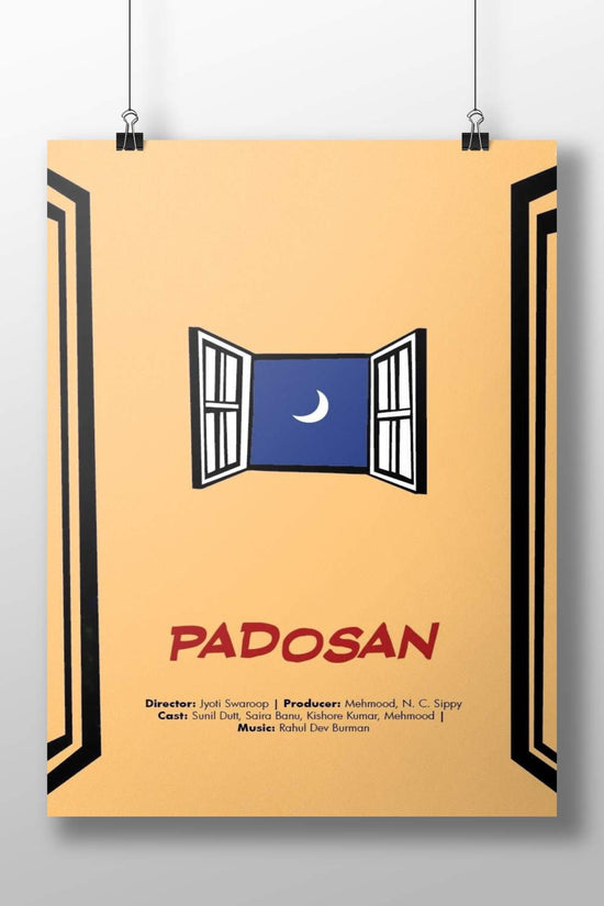 Sunil Dutt, Saira Banu, Kishore Kumar, Mehmoood Padosan Stylized Window Frame Vintage Poster – Nostalgic