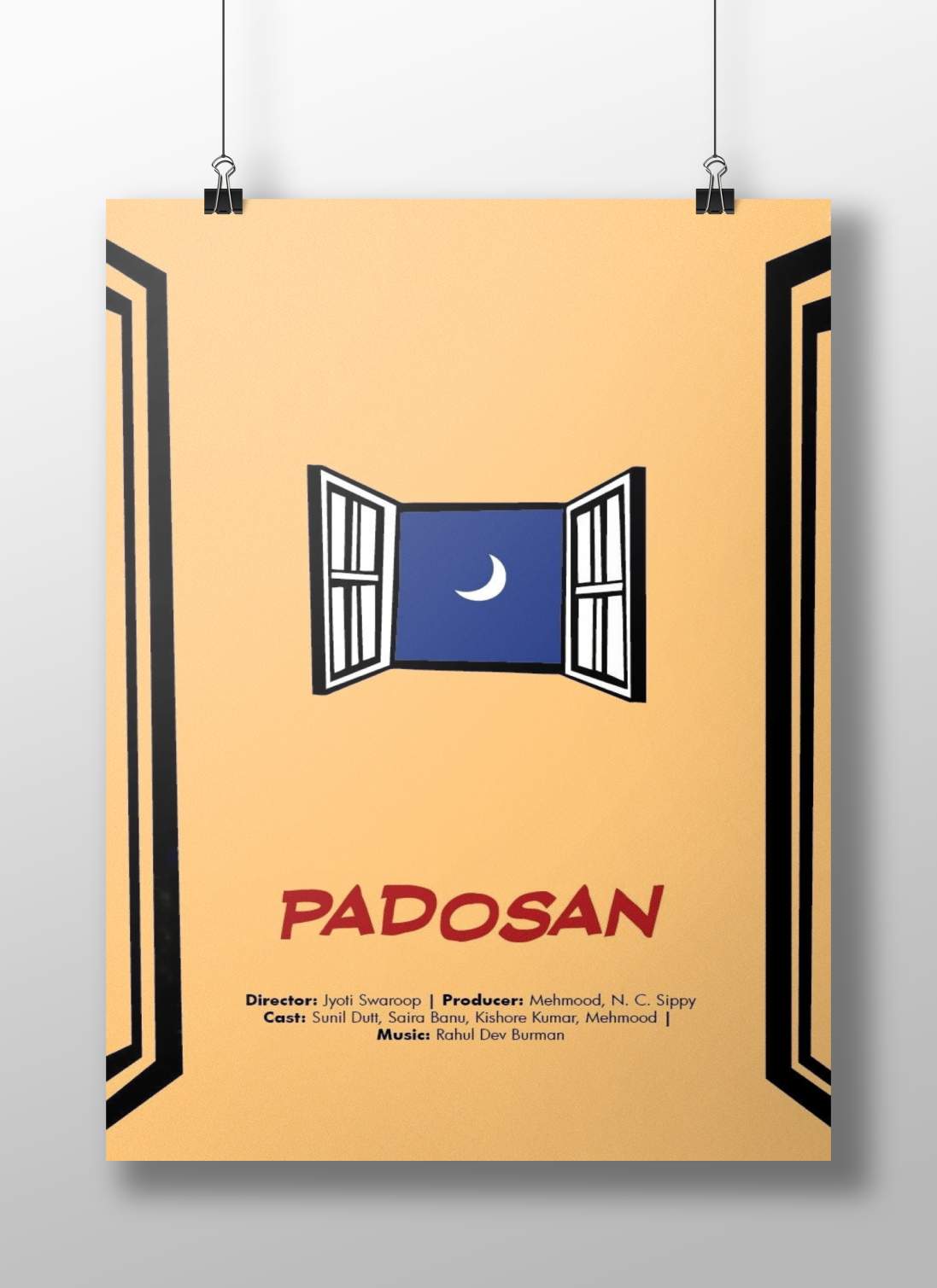 Sunil Dutt, Saira Banu, Kishore Kumar, Mehmoood Padosan Stylized Window Frame Vintage Poster – Nostalgic