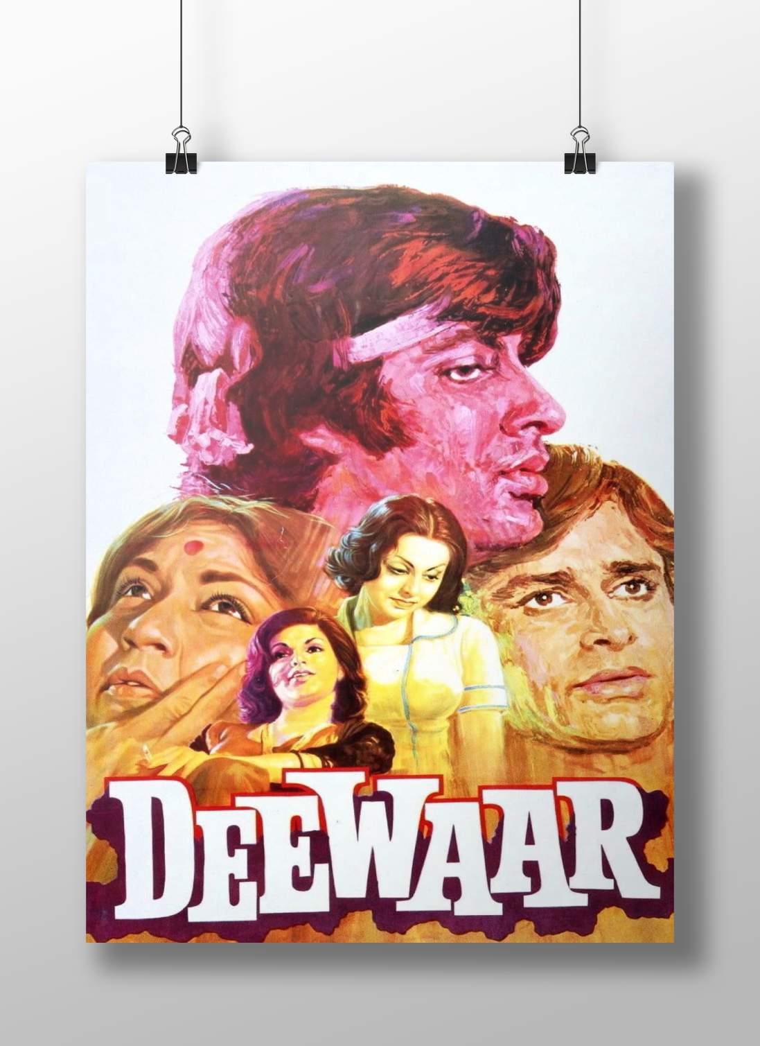 Sanjay Dutt, Smita Patil, Hema Malini, Manoj Kumar Deewaar 1975 Vintage Lithograph Poster – Intense