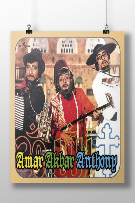 Amar, Akbar, Anthony (title characters of the film) Amar Akbar Anthony Vintage Bollywood Poster –