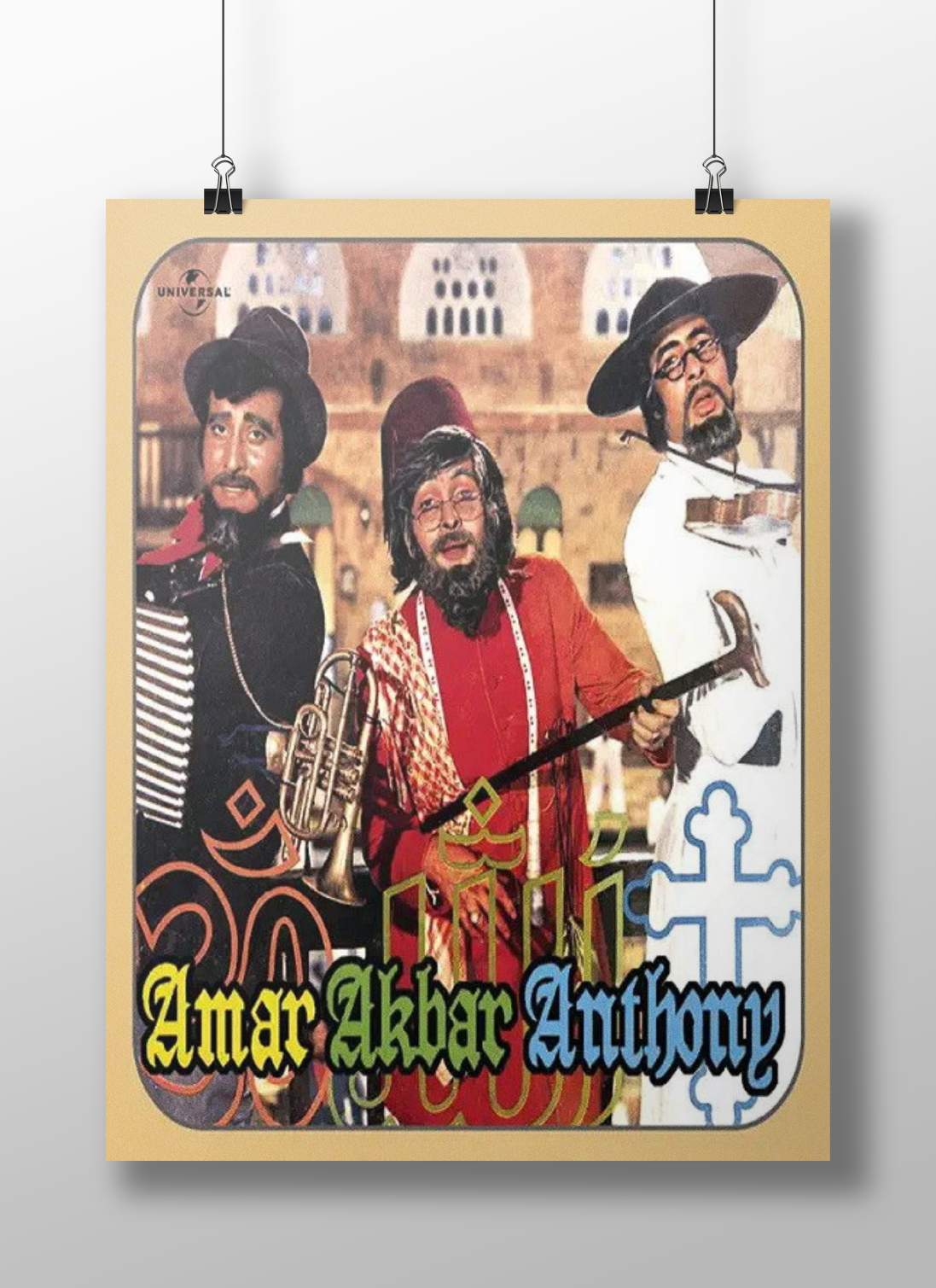 Amar, Akbar, Anthony (title characters of the film) Amar Akbar Anthony Vintage Bollywood Poster –