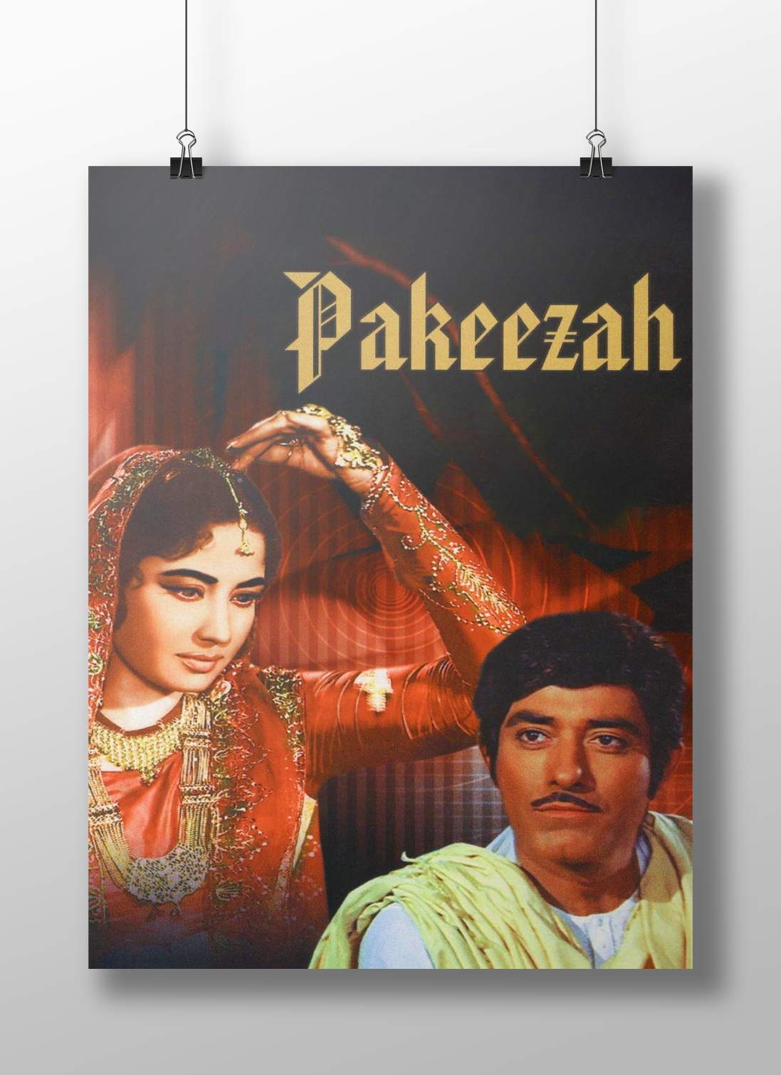 Meena Kumari, Raj Kapoor Pakeezah Classic Ornate Love Story Poster – Meena Kumari & Raj