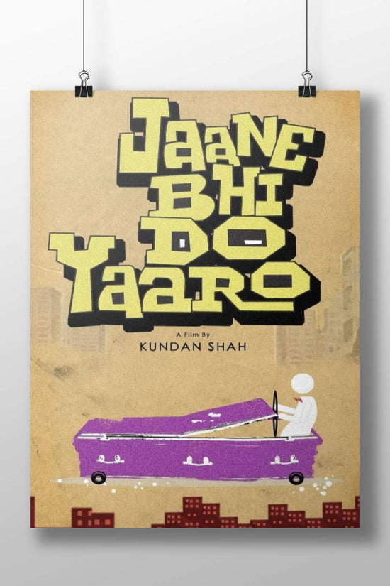 Jaane Bhi Do Yaaro Urban Satirical Stylized Purple Cofin Car Poster – Kundan Shah'S Retro