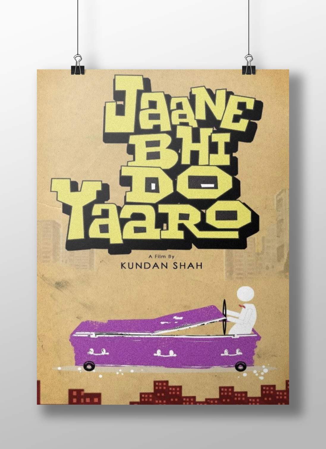 Jaane Bhi Do Yaaro Urban Satirical Stylized Purple Cofin Car Poster – Kundan Shah'S Retro