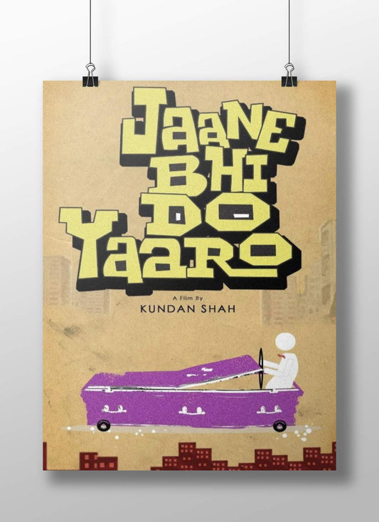 Jaane Bhi Do Yaaro Urban Satirical Stylized Purple Cofin Car Poster – Kundan Shah'S Retro