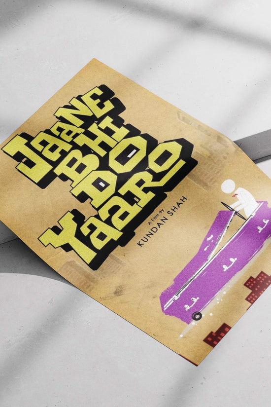 Jaane Bhi Do Yaaro Urban Satirical Stylized Purple Cofin Car Poster – Kundan Shah'S Retro