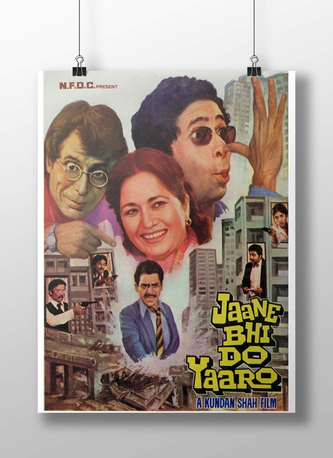 Rajesh Khanna, Smita Patil, Om Puri Jaane Bhi Do Yaaro Dramatic Urban Action Poster –