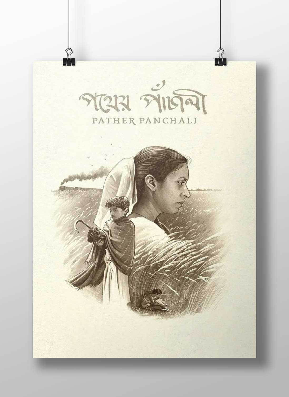 Aparna, Apu Pather Panchali Aparna And Apu Rural Field Vintage Poster – Serene Bengal Art