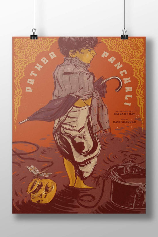 Apu Kumar'S Journey Through Muddy Paths Pather Panchali Vintage Lithograph Poster – Nostalgic Bengal Wall