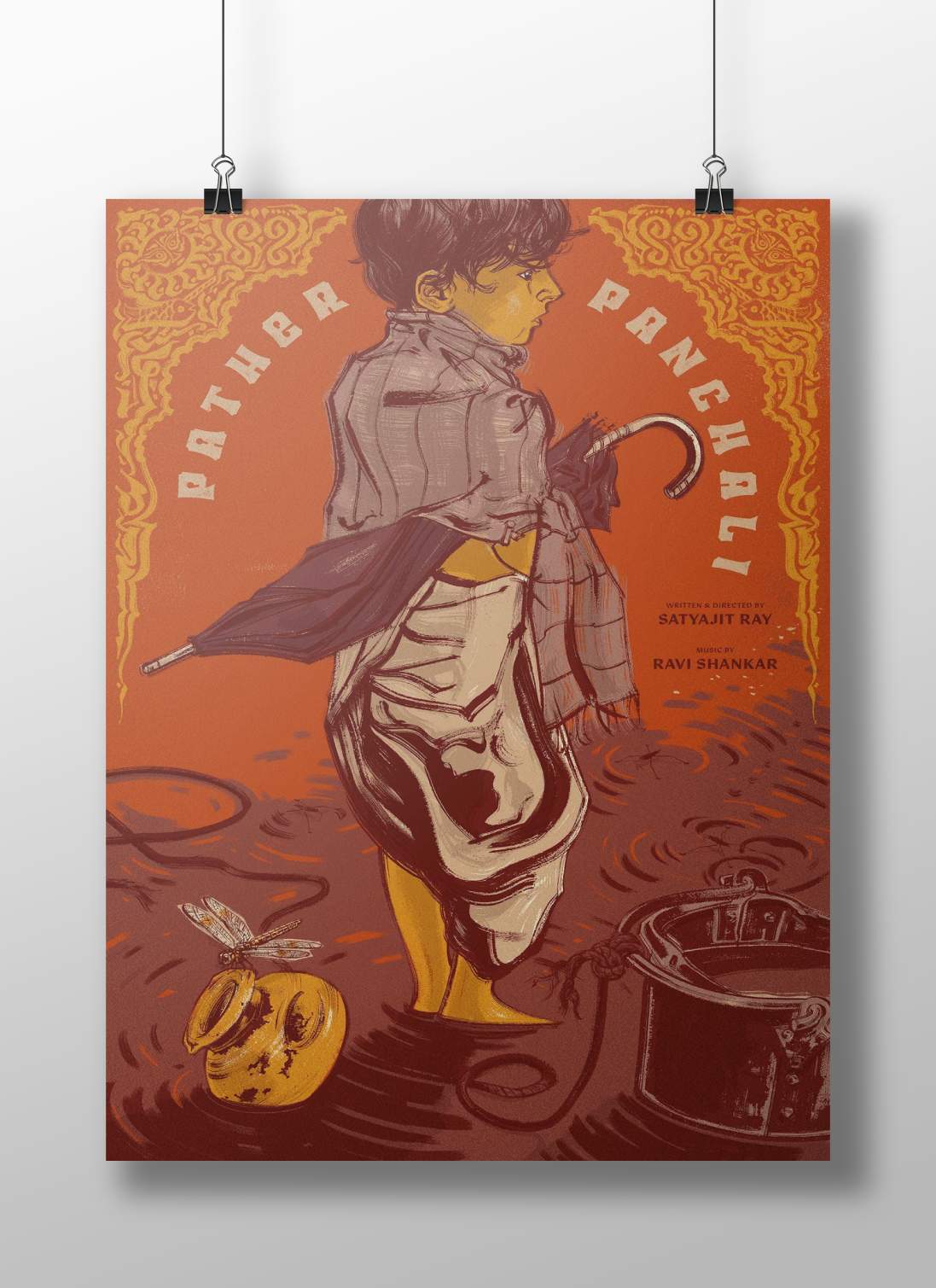 Apu Kumar'S Journey Through Muddy Paths Pather Panchali Vintage Lithograph Poster – Nostalgic Bengal Wall