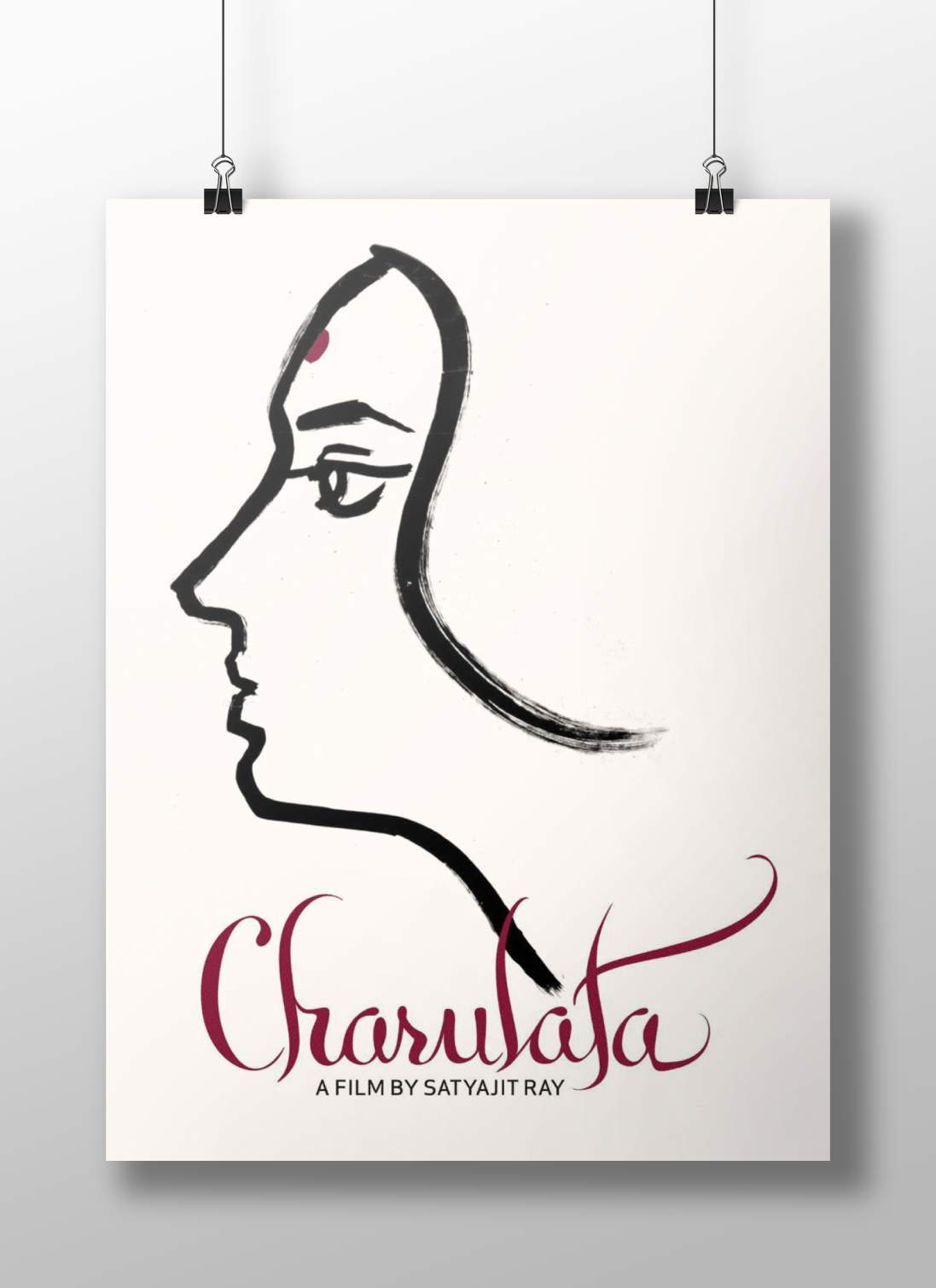 Charulata Contemplative Minimalist Line Art Poster – Satyajit Ray Film Print