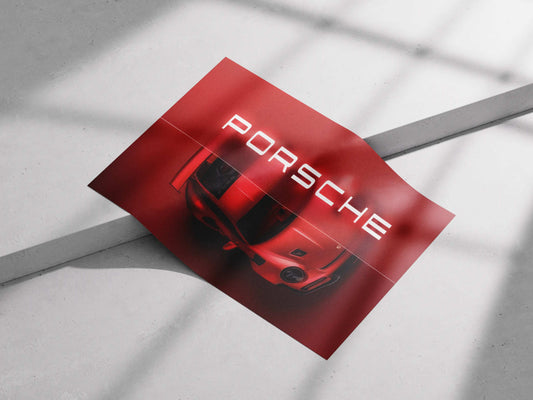 Porsche 911 Neon Red Poster – Modern Sports Car Wall Art for Enthusiasts
