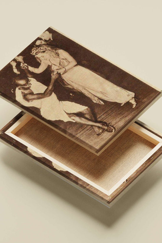 A Black man and a white woman dancing together Main Subject: A Black man and a white woman dancing together Canvas wall art