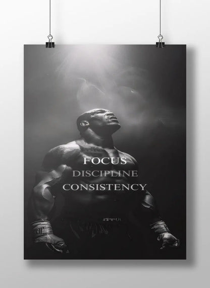 "Focus Discipline Consistency Poster – Motivational Gym Wall Art for Fitness, Boxing, and Workout Room Decor"