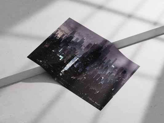 Futuristic city skyline at night Main Subject: Futuristic city skyline at night Matte poster print — Art wall art India |