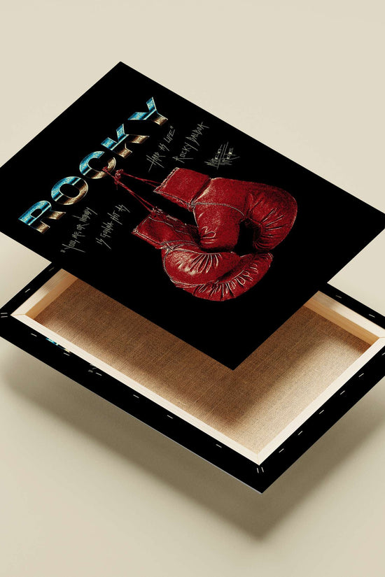 Rocky Balboa High-Contrast Digital Collage Hanging Glove Poster – Motivational Boxing Wall Art