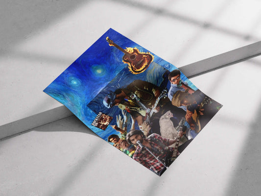 Rockstar Movie Collage Poster – Ranbir Kapoor as Jordan | Van Gogh Starry Night Background | Guitar Flame Aesthetic Wall Art
