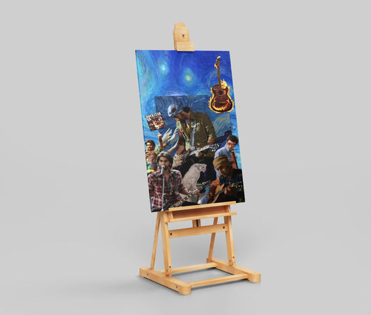 Rockstar Movie Collage Poster – Ranbir Kapoor as Jordan | Van Gogh Starry Night Background | Guitar Flame Aesthetic Wall Art