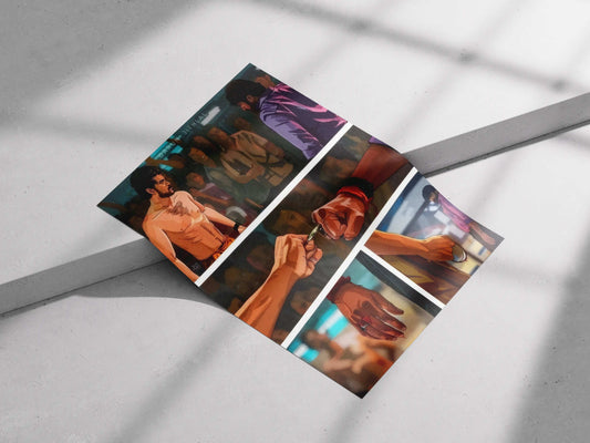 South Indian Action Scene Poster – Illustrated Comic Style Fight Art | Thalapathy Inspired Digital Wall Print