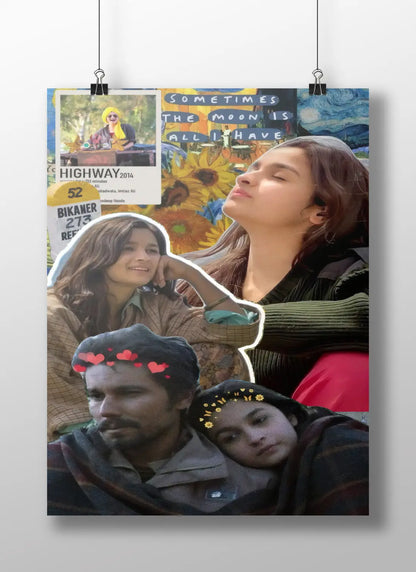 "Sometimes the Moon Is All I Have" Poster – Highway Movie Aesthetic Wall Art | Alia Bhatt & Randeep Hooda Travel Collage Print