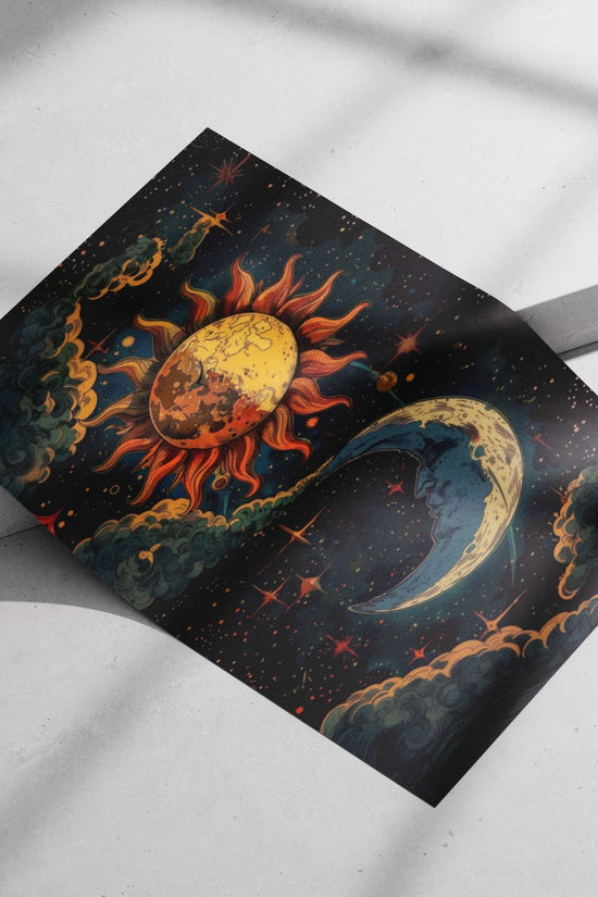 Sun and Moon (anthropomorphic celestial bodies) Main Subject: Sun and Moon (anthropomorphic celestial bodies) Matte poster
