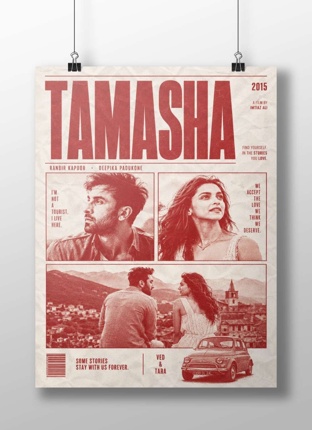 The 2015 film "Tamasha" starring Ranbir Kapoor and Deepika Padukone. Main Subject: The 2015 film "Tamasha" starring Ranbir
