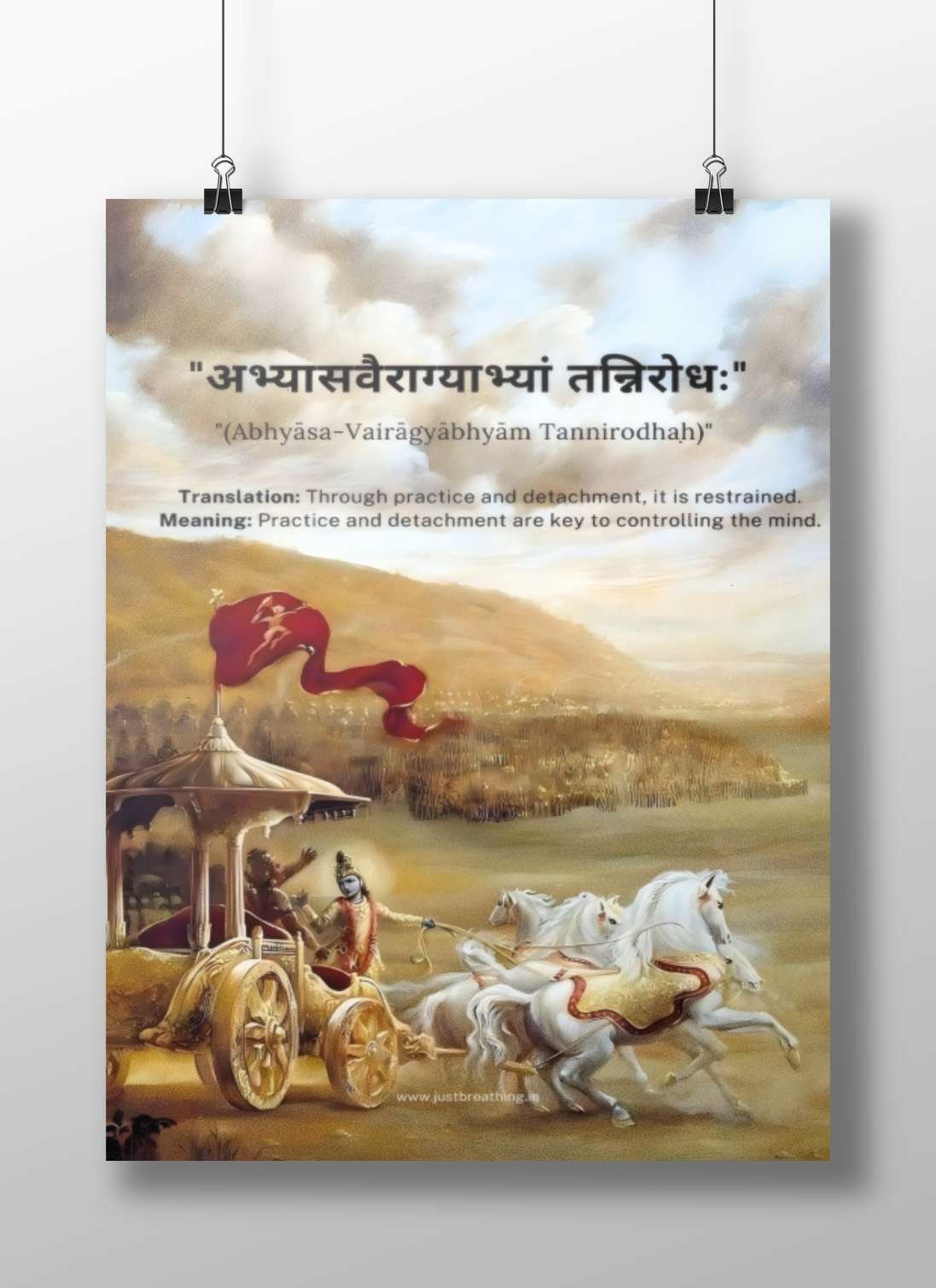 Lord Krishna (deity) in a chariot with white horses Main Subject: Lord Krishna (deity) in a chariot with white horses Matte