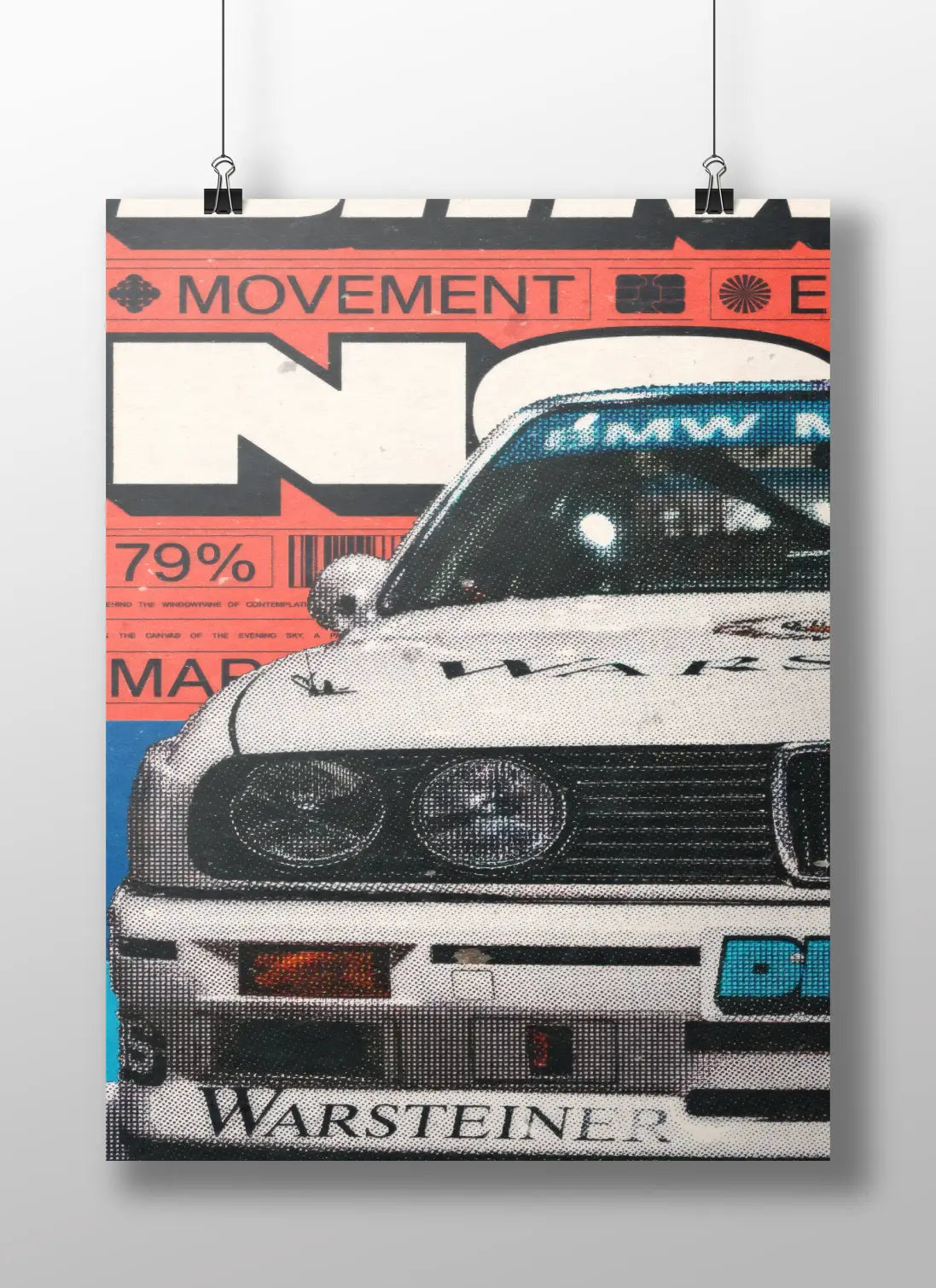 BMW E30 DTM Warsteiner Poster – Retro Motorsport Halftone Art Print