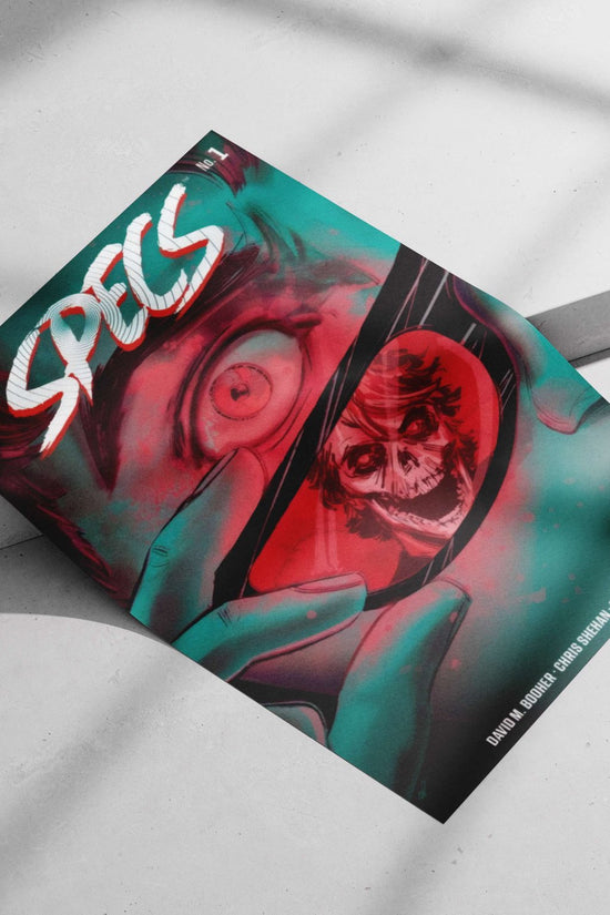 The comic series "Spells" by Boom! Studios (No. 1), featuring a character holding a mirror reflecting a skull. Main Subject: