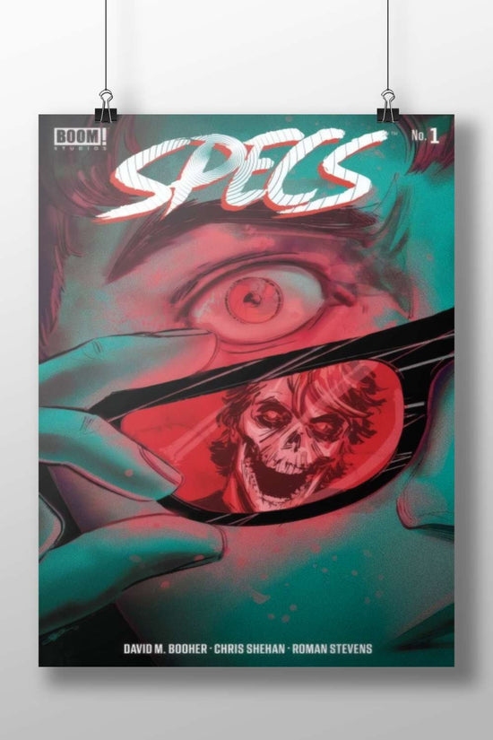 The comic series "Spells" by Boom! Studios (No. 1), featuring a character holding a mirror reflecting a skull. Main Subject: