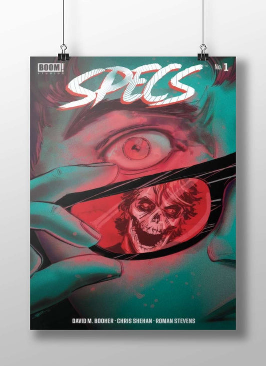 The comic series "Spells" by Boom! Studios (No. 1), featuring a character holding a mirror reflecting a skull. Main Subject: