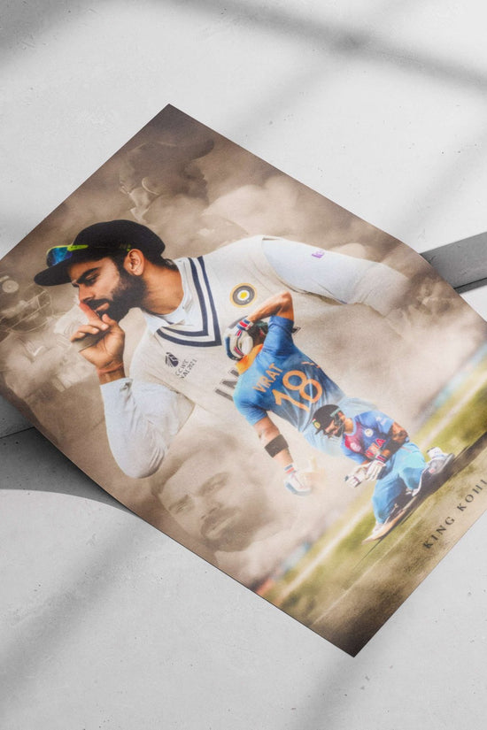 Virat Kohli (Indian cricket player, wearing Indian national team jerseys) Main Subject: Virat Kohli (Indian cricket player,