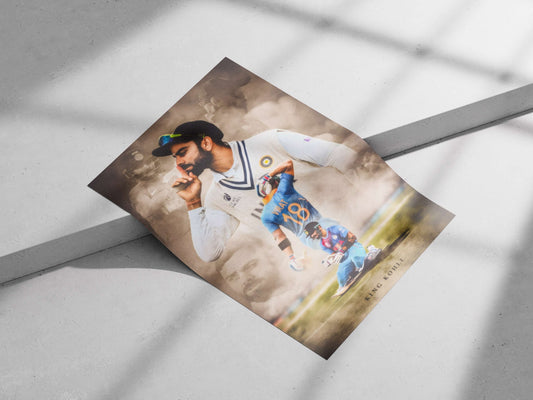 Virat Kohli (Indian cricket player, wearing Indian national team jerseys) Main Subject: Virat Kohli (Indian cricket player,