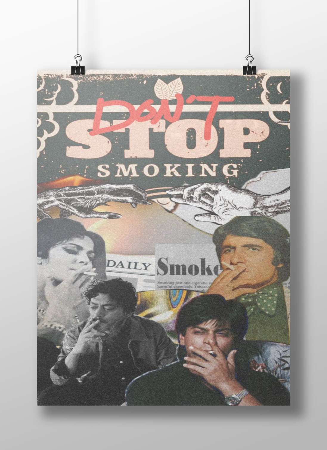 Sharmila Tagore (from "Amar Prem"), Rajesh Khanna (from "Shaan") Amar Prem Vintage Smoking Collage Poster