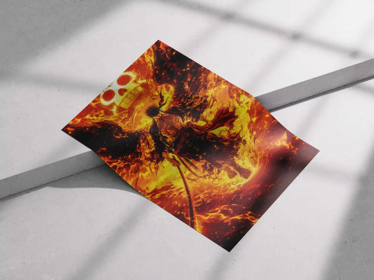 One Piece Roronoa Zoro Flame & Skull Epic Anime Poster - Swordsman of the Straw Hats Art Print