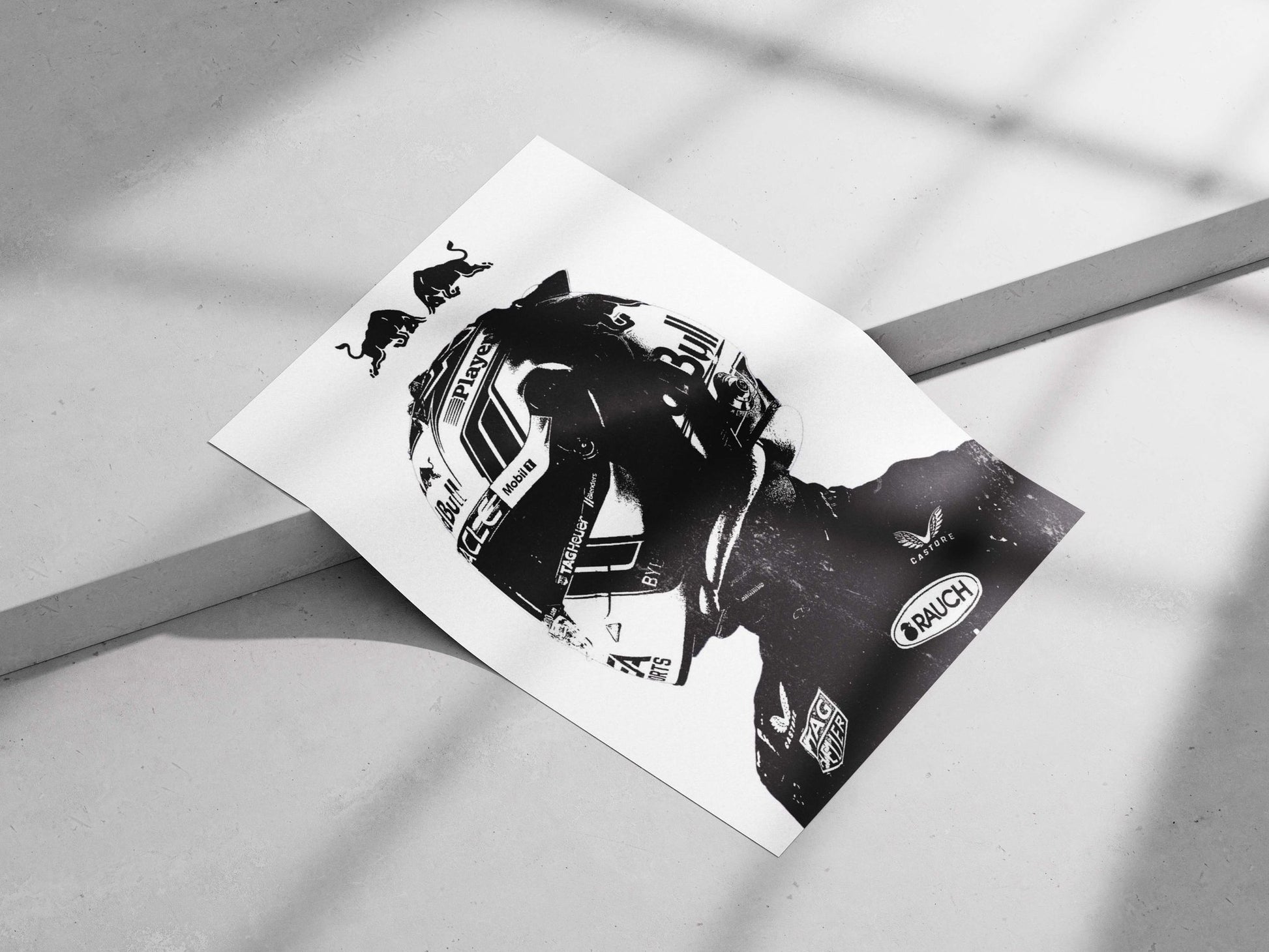 Red Bull motorcycle racing helmet Main Subject: Red Bull motorcycle racing helmet Matte poster print — Cars wall art India |