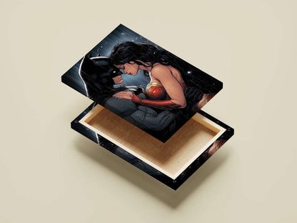 Batman & Wonder Woman Rainy Embrace Comic Art Poster - DC Comics Justice League Romantic Print