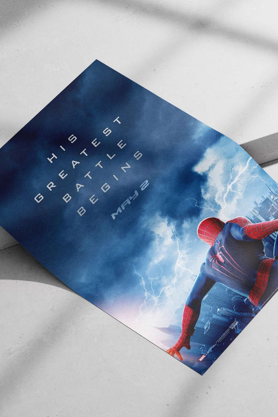Spider-Man (Marvel franchise, confirmed by "HIS GREATEST BATTLE BEGINS" OCR text referencing the character) Spider-Man