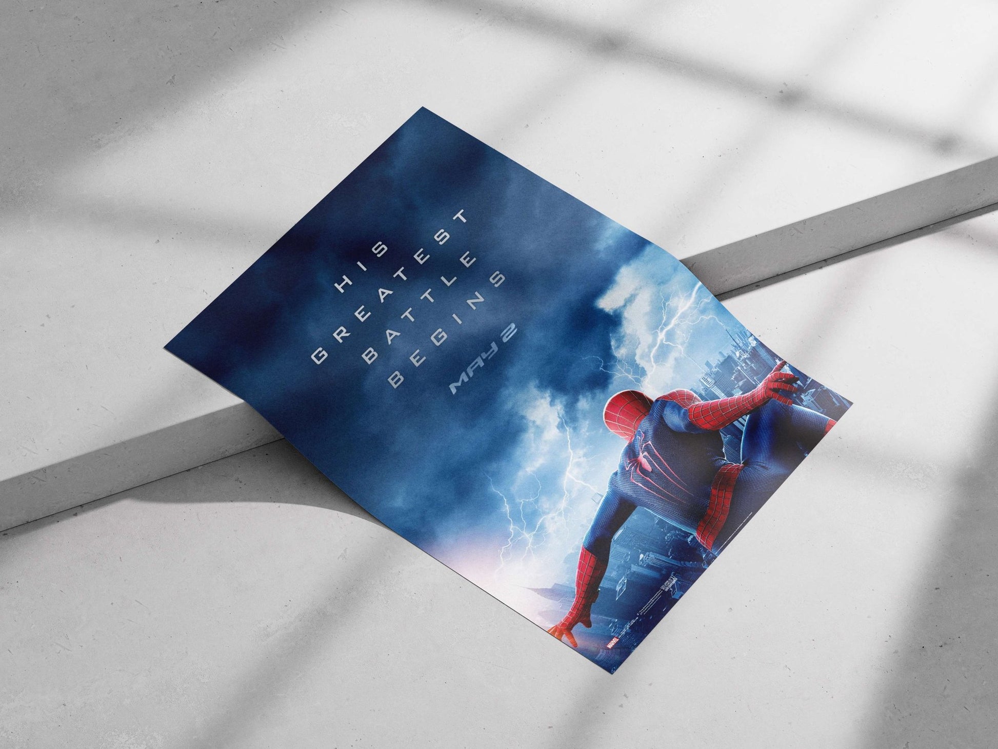 Spider-Man (Marvel franchise, confirmed by "HIS GREATEST BATTLE BEGINS" OCR text referencing the character) Spider-Man