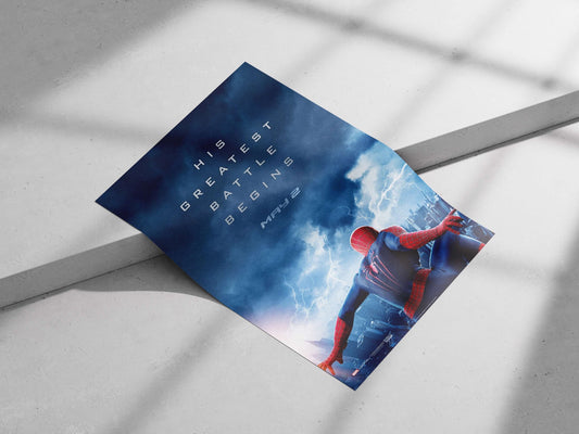 Spider-Man (Marvel franchise, confirmed by "HIS GREATEST BATTLE BEGINS" OCR text referencing the character) Spider-Man