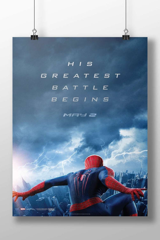 Spider-Man (Marvel franchise, confirmed by "HIS GREATEST BATTLE BEGINS" OCR text referencing the character) Spider-Man
