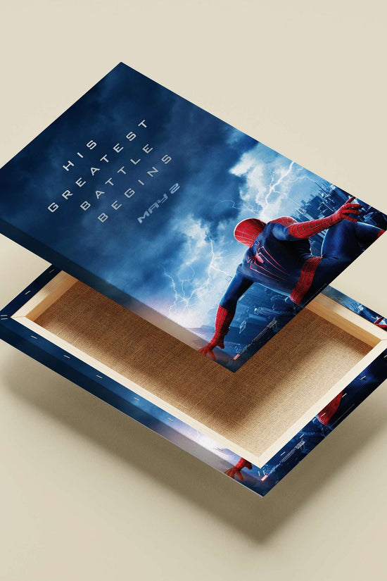 Spider-Man (Marvel franchise, confirmed by "HIS GREATEST BATTLE BEGINS" OCR text referencing the character) Spider-Man