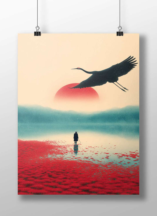 Red-crowned Crane Main Subject: Red-crowned Crane Matte BoizzBoard rigid print — Anime wall art India | PosterBoizz