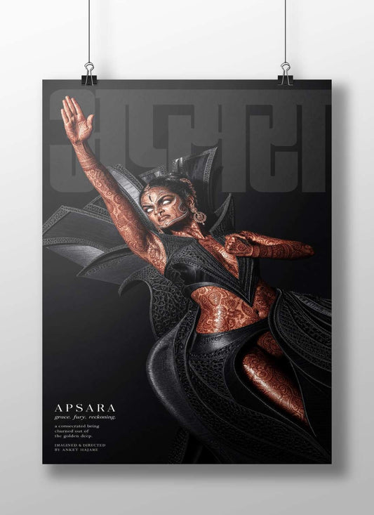 Apsara Hindu Vedic Modern Digital Noir Matte BoizzBoard rigid print — Sanatan wall art India | PosterBoizz